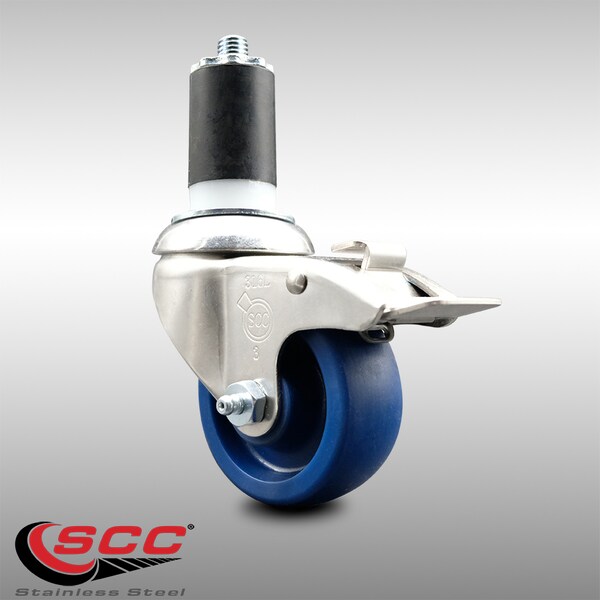3 Inch 316SS Solid Poly Swivel 1-5/8 Inch Expanding Stem Caster Lock Brake SCC